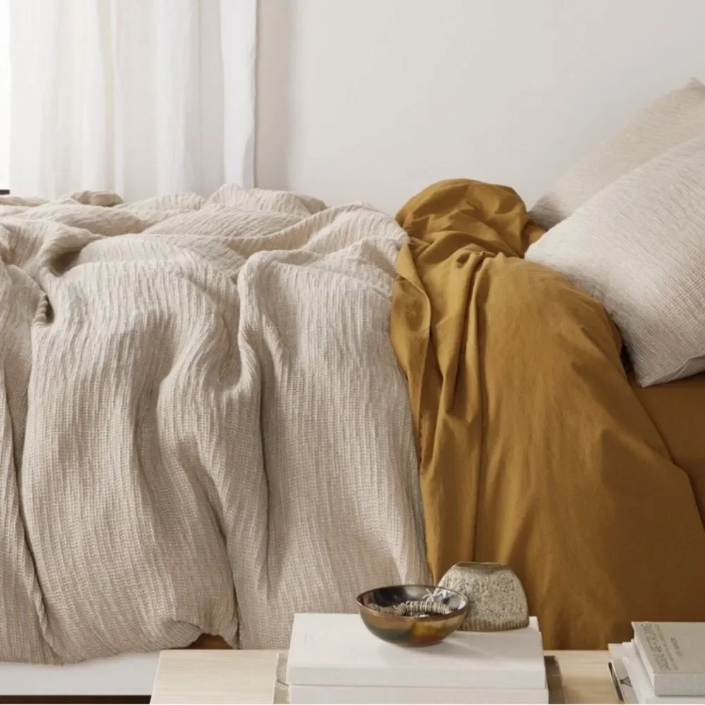 Parachute Honeycomb Linen Blend Duvet Cover in Beige/Cream | Full/Queen